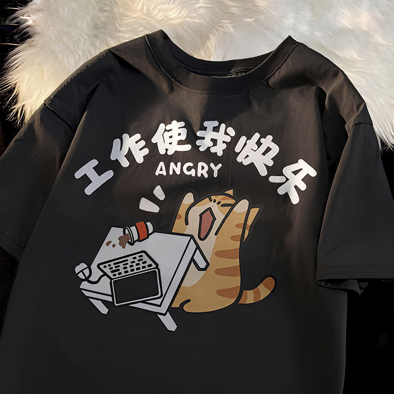 t-shirt, bomullst-shirt, lös t-shirt, t-shirt med kattmotiv