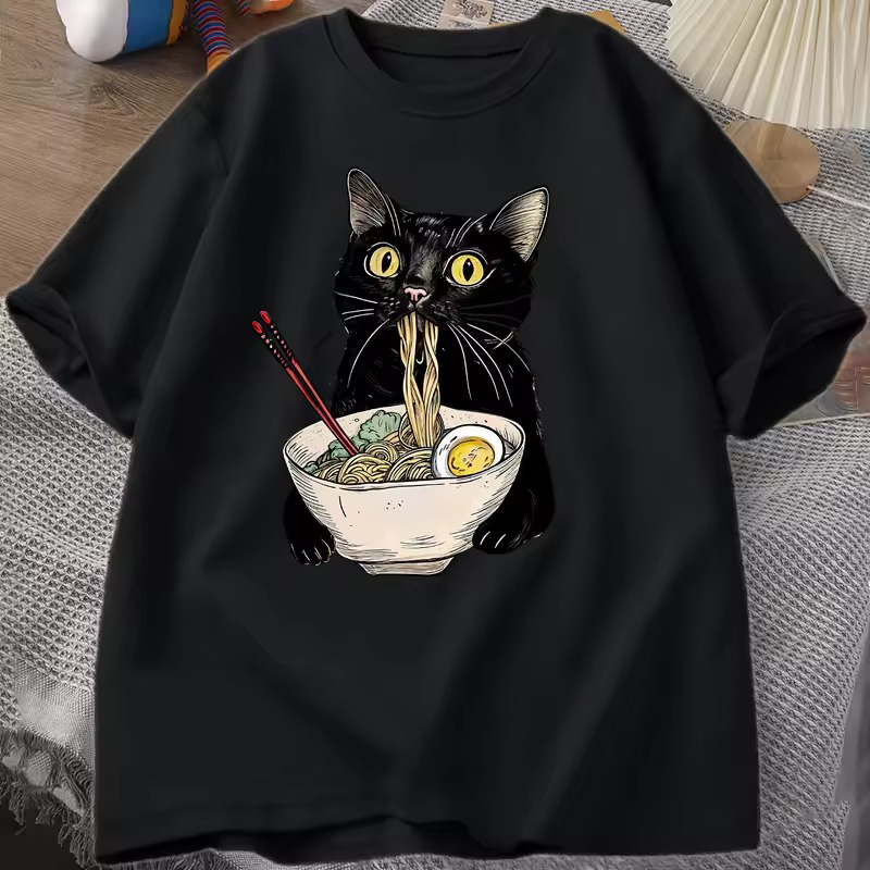 t-shirt med katt, t-shirt med ramenkatt