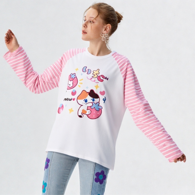 långärmad skjorta, randig långärmad skjorta, kawaii skjorta