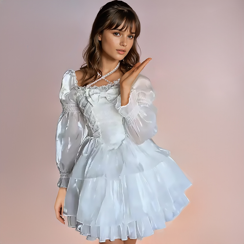 lolitaklänning, söt klänning, japansk klänning, vit klänning